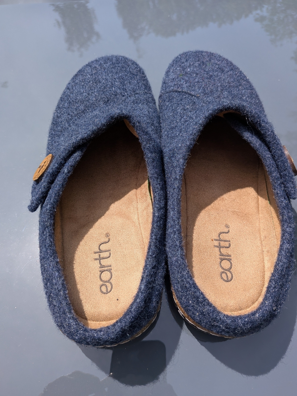 Earth Ezra Navy Boiled Wool Slip-On Clogs Mules Boho Shabby Chic Comfort Size 9 - Picture 3 of 7